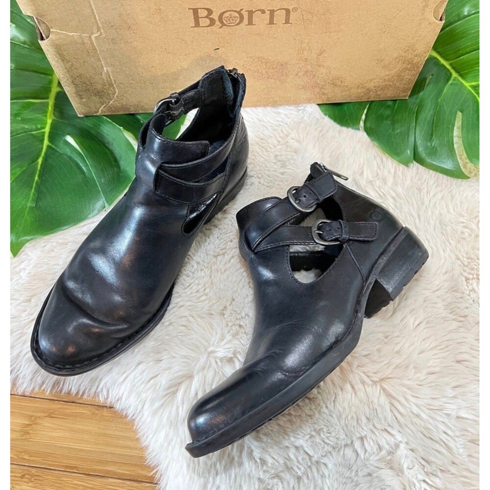 Born Kamilla Clogs Booties Shoes Womens Size 6 Black Leather Zip Up Buckles - Picture 4 of 10